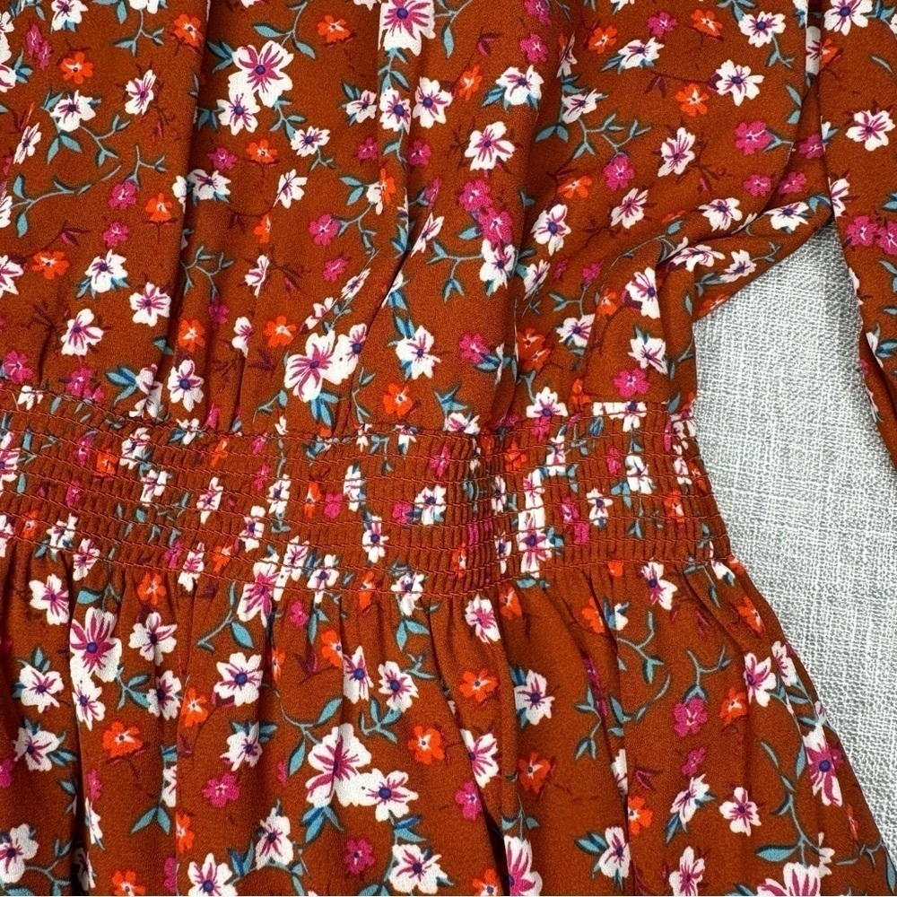 Nanette Lepore Orange Floral Ruffles Fit & Flare Dress Size 10 Medium - Picture 8 of 10
